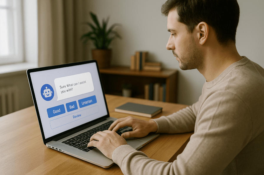 evaluador de inteligencia artificial trabajando desde casa en 2025