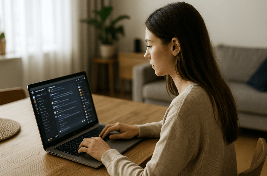 community manager para creadores gestionando comunidad online desde casa.