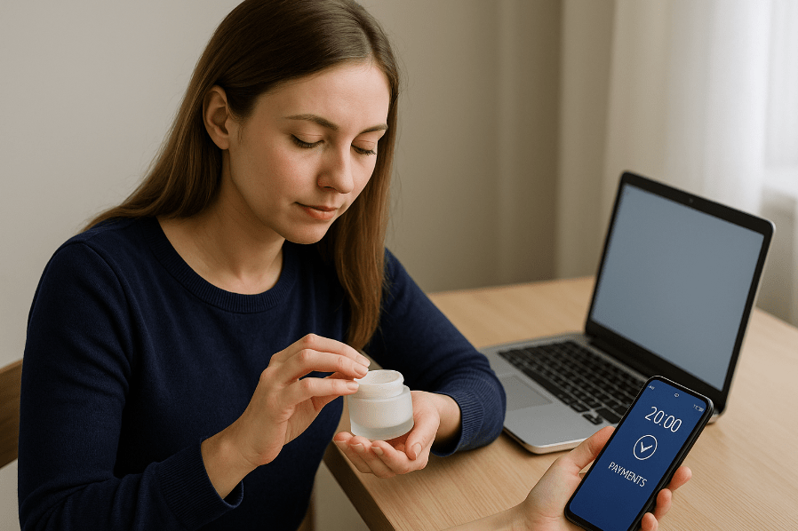 mujer probando productos para ganar dinero desde casa con apps