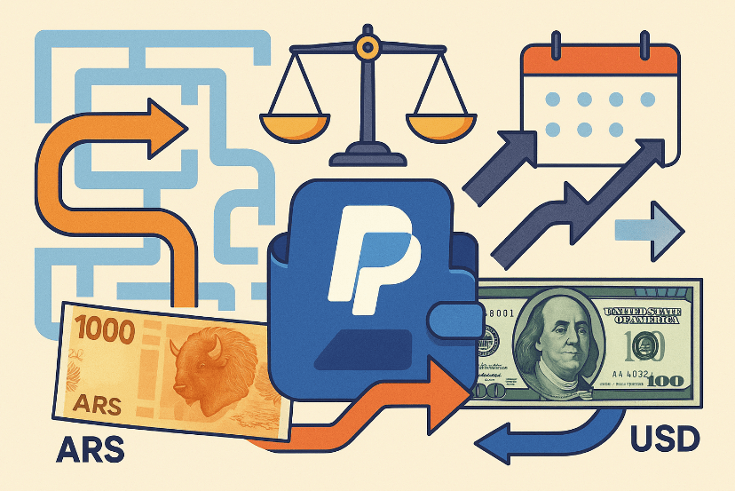 persona en Argentina revisando cómo retirar dinero de PayPal en su portátil
