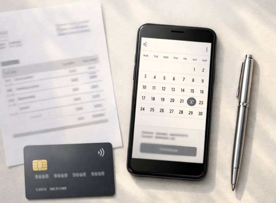 Calculadora días a caja (DSO) mostrando fecha de dinero usable en un móvil”